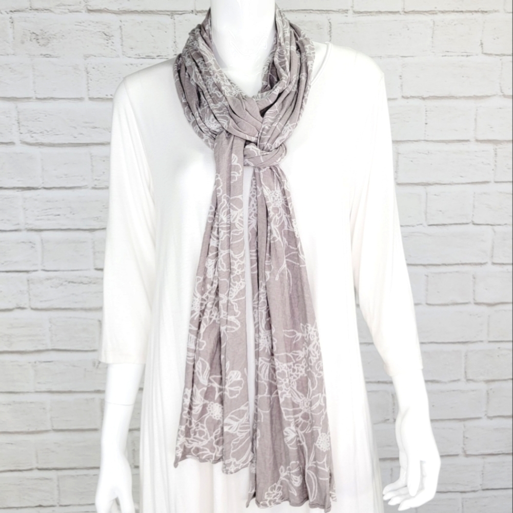 Chalet Crinkle Tan/Wht Burnout Fabric Fashion Scarf 14"W X 100"L